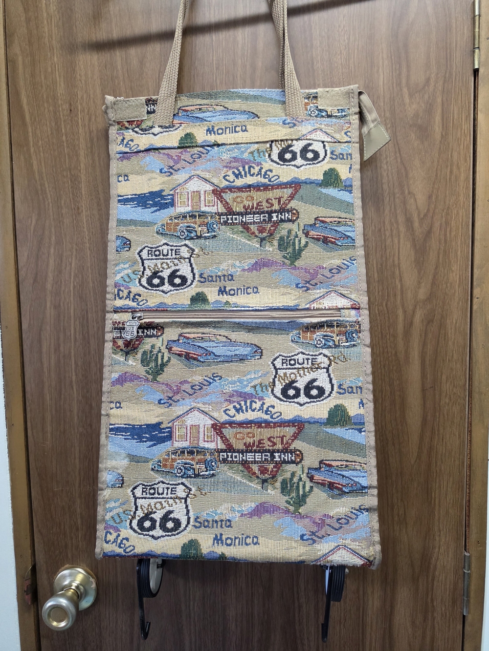 Vintage Route 66 Rolling Shopping Tote Bag Cart